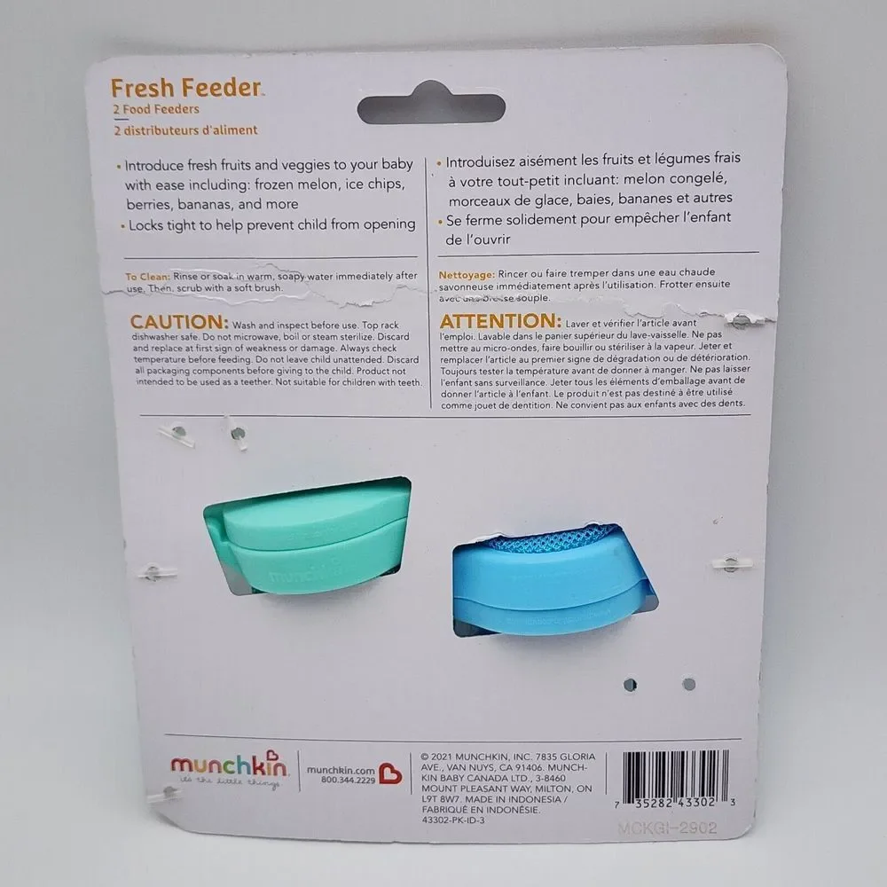 Munchkin Fresh Food Feeder Pack of 2 BPA Free/ Fruits And Veggies Baby 6+ New‎
